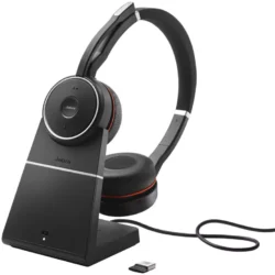 Jabra Evolve 75 MS Stereo wireless headset with boom mic and charging stand