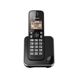 Panasonic KX-TGC350B-N cordless phone in black with LCD display, call block button, and expandable handset system