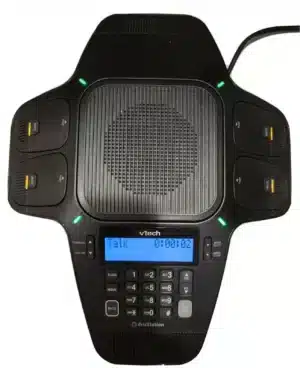 VTech ErisStation VCS704 IP Conference Speakerphone – With 4 Wireless Mics | HD Audio | Black